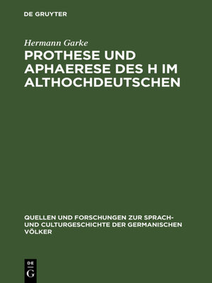 cover image of Prothese und Aphaerese des H im Althochdeutschen